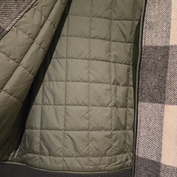 Woolrich Gray Buffalo Plaid Wool Blend Zip Front Insulated Bomber Jacket, Large - Picture 4 of 9